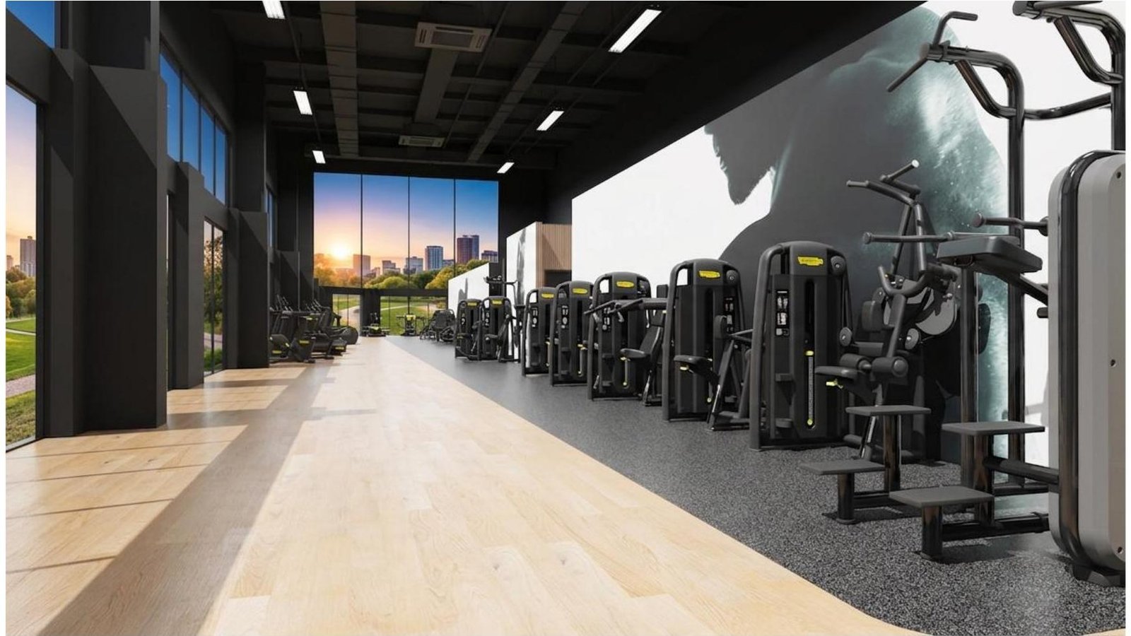 Concept rendering: strength machines along the windows